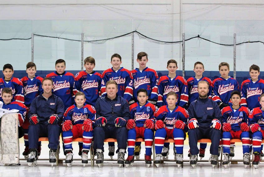 The Cape Breton County Minor Hockey Association will host the MacDonald/Gallagher Hockey Tournament this weekend at the Cape Breton County Recreation Centre and Membertou Sport and Wellness Centre. The annual tournament is for teams in the peewee ‘AAA’ and peewee ‘A’ divisions. Members of the Cape Breton County Islanders peewee ‘AAA’ team are pictured. Front row, from left, Johnathon Coombs, Steve Lewis (coach), Carter MacDonald, Sean Ferguson (head coach), Rory Mills, Alex MacDonald, Nathan Cantwell (coach), Ryan MacKinnon and Zander Billard. Back row, from left, Mitch Gould, Colby Rudderham, Lucas Phillipo, Brody Ford, Owen Buckley, Cohen MacIsaac, Cole Murphy, Malcolm Hull, Malcolm MacDonald and Nick Lawrence. CONTRIBUTED/SEAN FERGUSON