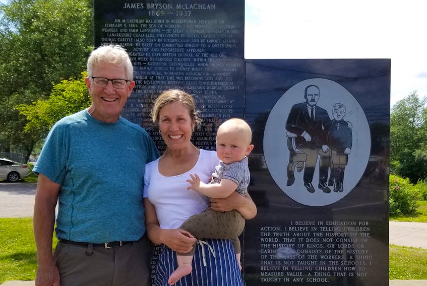 James Bayler, his daughter Laurie Stevenson and her son, James, visited J.B. McLachlan’s monument in Glace Bay on Monday afternoon. The family said seeing the monument in person brought them closer to their famous ancestor.