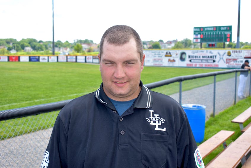 Umpire Clayton Floyd will work his first-ever Canadian Senior Little League Championship this week at the Nicole Meaney Memorial Ball Park in Sydney Mines. Floyd will honour his late stepson by wearing the No. 16 on the sleeve of his umpire jersey.
