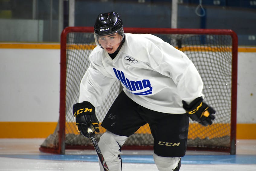 Cape Breton Screaming Eagles camp hopeful Ben Allison of Halifax skates up the ice during the opening day of training camp on Thursday at Centre 200. The 15-year-old from Halifax is a second-round pick of the Quebec Major Junior Hockey League team.