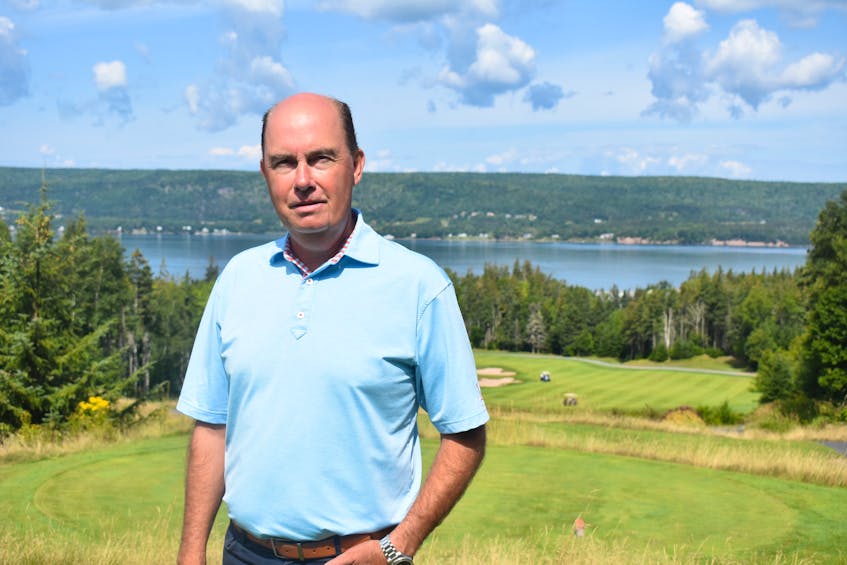 Rodney Colbourne, a shareholder in the Ben Eoin Development Group Ltd., stands near hole No. 6 at The Lakes Golf Club and Resort on Friday. The Lakes at Ben Eoin Golf Club and Resort will hold its official grand opening this weekend. JEREMY FRASER/CAPE BRETON POST
