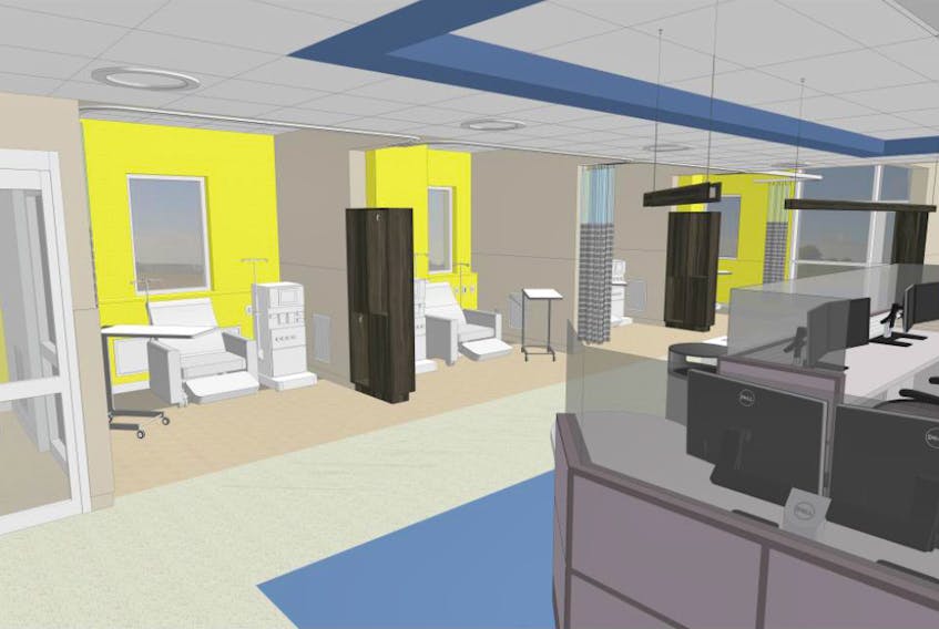 A rendering of what part of the Glace Bay hospital’s renal dialysis unit will look like once completed. An Nova Scotia Health Authority official says construction is on schedule.
