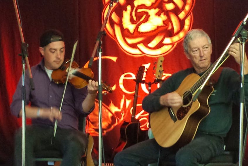 Colin Grant and Scott Macmillan complete a sound check at a Celtic Colours show in St. Peter’s. SUBMITTED PHOTO