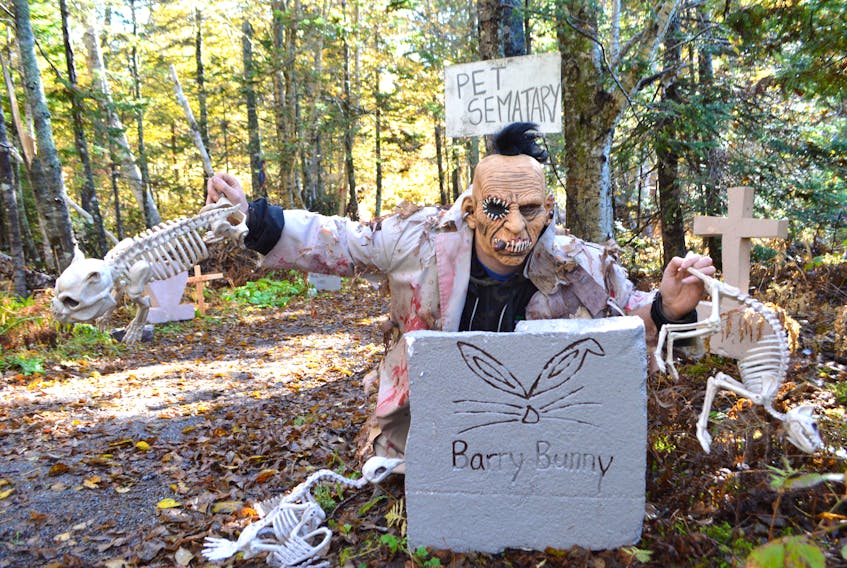 A creepy monster in the Pet Cemetery along the Fright Night trail at the Two Rivers Wildlife Park in Huntington. Fright Night begins Friday, Oct. 18. The trail is about a kilometre long and scarier than ever with the park joining forces with the Haunted Barn this year.