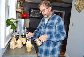 Steve Smith, owner of Bungalow Beans Coffee food truck, makes maple-chinos at this home in Coxheath. Smith will have his food truck at the Big Intervale Campground for the Cabot Trail Food Truck Rally, Oct. 26 and Oct. 27, not only offering his own fresh-roasted coffee and espresso drinks, but also his maple-chinos using Black River Maple Products maple syrup.