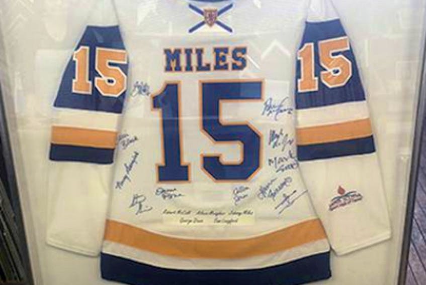 This is the Johnny Miles Nova Scotia Sports Hall of Fame sweater that is going on display at the Nova Scotia Sports Hall of Fame in Pictou.