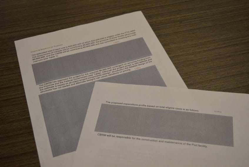 The Cape Breton Post requested a breakdown of project costs submitted by the CBRM in support of its application for funding of the planned second cruise ship berth for Sydney harbour, but the details were redacted. CAPE BRETON POST PHOTO