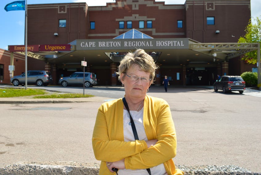 Linda Head stands in front of the Cape Breton Regional Hospital where her father, the late Ches Caines, formerly of Glace Bay, was admitted on Sept. 30, 2017 because of a combative episode due to dementia and died 27 days later. Nova Scotia Health and Wellness has confirmed to the family that an inquiry found reasonable grounds to conduct an investigation under the Protection for Persons in Care Act. At an earlier date, Caine’s family also lodged a complaint regarding their father’s death to the College of Physicians and Surgeons of Nova Scotia.