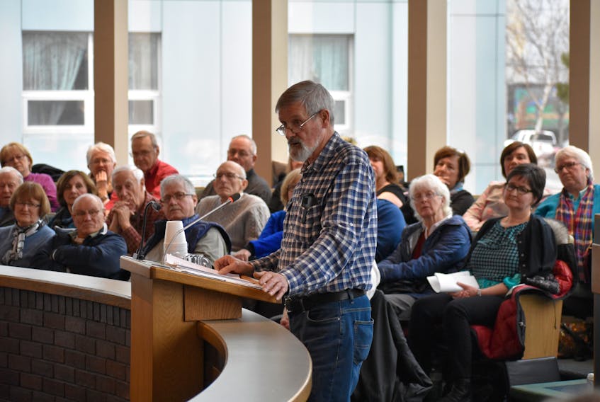 Big Pond resident Eddy MacIntyre had the full attention of a packed CBRM council chamber during his presentation at a public hearing into an application by a Calgary developer to have a 109-acre parcel of land rezoned to allow for the development of an RV park and campground. MacIntyre said the project would destroy the rural way of life his family has enjoyed in the area since the early 1800s.