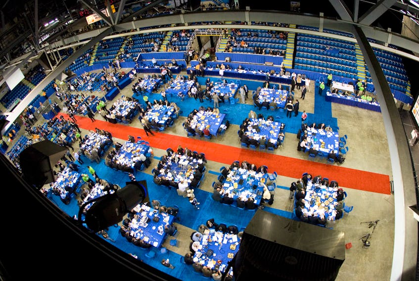 An overhead view shows the Quebec Major Junior Hockey League team draft tables during the 2008 QMJHL Entry Draft at Centre 200 on June 7, 2008. Eagles majority owner Irwin Simon says the team is interested in hosting the 2021 league draft in Sydney. CAPE BRETON POST PHOTO
