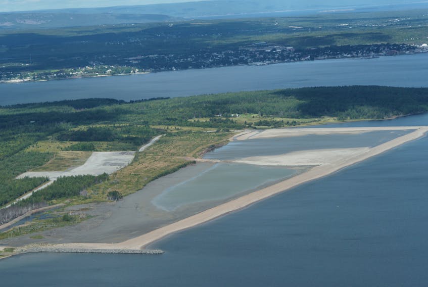 This aerial view of Edwardsville shows the Greenfield site (foreground) where Sydney harbour’s proposed Novaporte container terminal will be located. SUBMITTED PHOTO