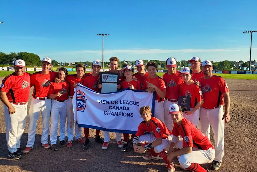 Diamond Baseball Academy of Mirabel, Que., captured the 2019 Canadian Senior Little Championship title, defeating the Confederation Park Trappers of Edmonton, Alta., 18-8, at the Nicole Meaney Memorial Ball Park on Saturday. The Quebec team will represent Canada at the 2019 Senior Little League World Series this week in Easley, S.C. The champions are shown with the tournament banner following the contest. - Canadian Senior Little League