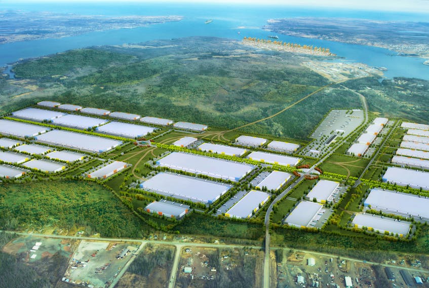 This is a conceptual image of the proposed 1,250-acre Novazone logistics park that will manage cargo once it’s unloaded off ships at the proposed Novaporte container terminal in Sydney harbour. SUBMITTED IMAGE
