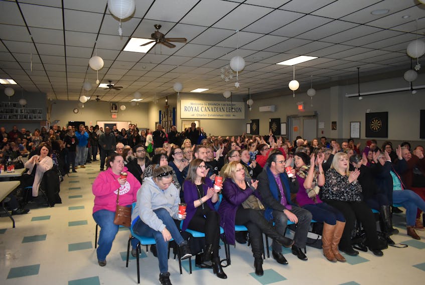 A crowd of about 300 people attended a meeting with Iowa businessman Anthony Marlowe, Thursday night at the Ashby branch of the Royal Canadian Legion in Sydney.