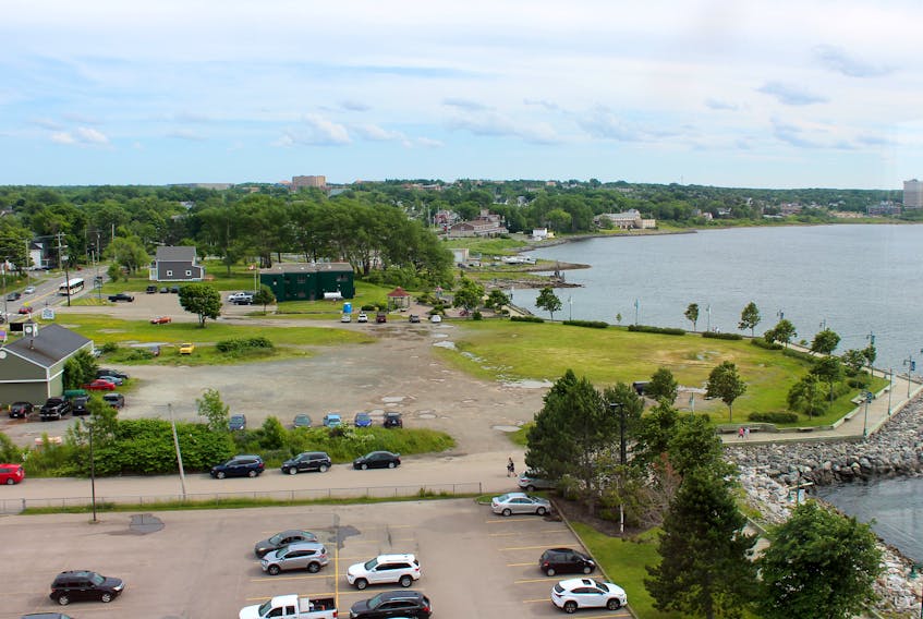 Properties along the Sydney waterfront are seen from the roof of the Cambridge Suites hotel on the Esplanade on Monday. The Cape Breton Post has been told the province plans to build the new Nova Scotia Community College Marconi campus along this stretch of land.