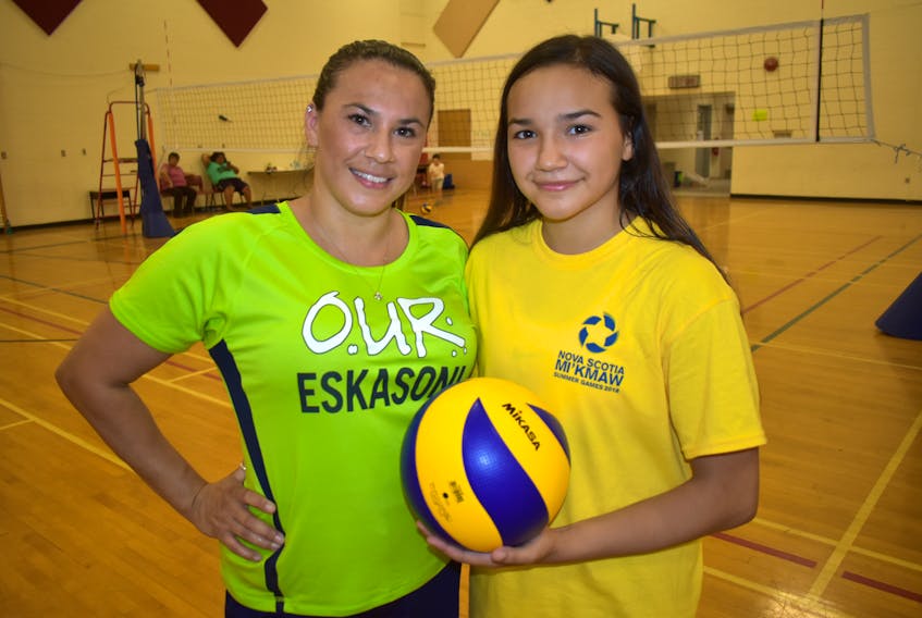 Mother and daughter Alyssia and Alayah Jeddore are teammates on the Eskasoni Clovers women’s volleyball team. The team has been competing for 20 years.