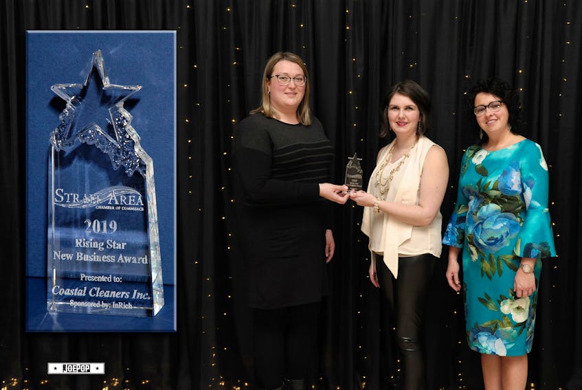 Rising Star New Business was presented to representatives of Coastal Cleaners during the fall awards dinner hosted by the Strait Area Chamber of Commerce on Wednesday, Nov. 20. From the left, are Amy MacDonald, Diana MacKinnon, and Diana Martell.