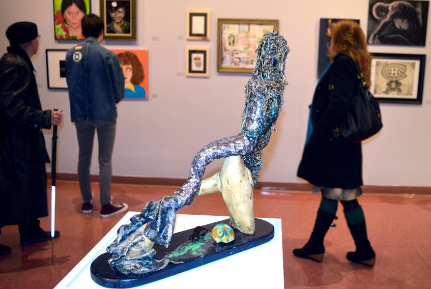 Among the pieces shown at this year’s Proletariart exhibition at the Cape Breton University Art Gallery is Agnes O’Flaherty’s “Mermaid,” created from fabric and mixed media. The mermaid and more than 80 other local works of art will be on display at the gallery until April 20.