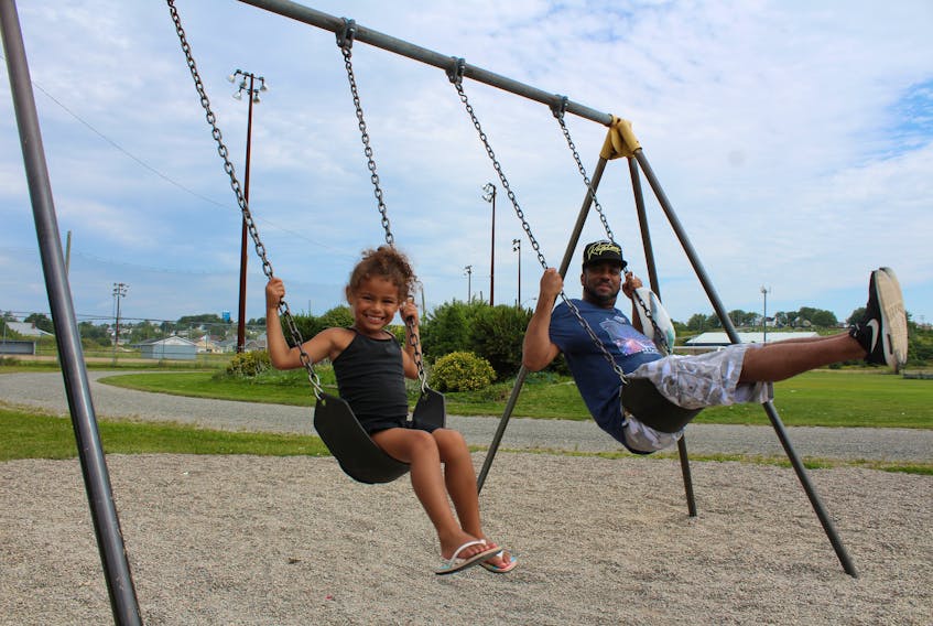 A portion of  their day together for Arayah Talbot and her dad Vernon MacLean including the swings at Neville Park in Whitney Pier. Their daily routine also included some shopping, a visit to Tim Horton’s and some lunch, among other things.