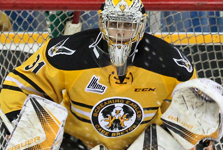 Kevin Mandolese of the Cape Breton Screaming Eagles is one of the goaltenders competing in Thursday night’s CHL Top Prospects game and will suit up for Team Orr. He is joined by fellow Screaming Eagle Egor Sokolov, who will play up front for Team Cherry.