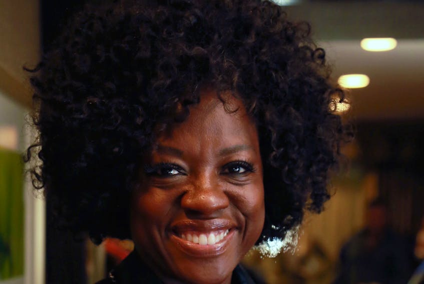 Oscar, Emmy and Tony award winner Viola Davis was gifted North Sydney native Lisa Lee's limited edition necklace made of jade, hematite and shell pearl with a stainless steel cross pendant. Photo Source: Claire Painchaud for DPA Group.