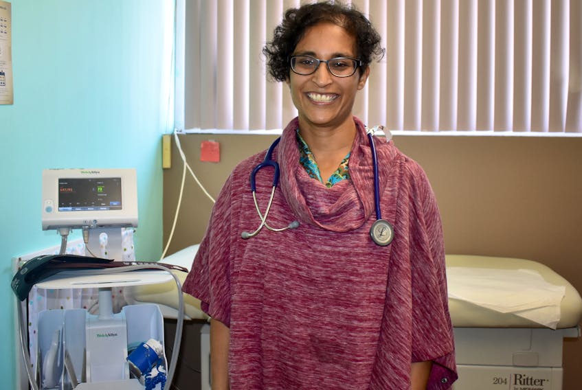 Dr. Monika Dutt poses for a photo at the Ally Centre medical clinic in Sydney. After spending a year in Ontario, Dutt has moved back to Cape Breton where she will practise part-time as a family doctor at a North Sydney clinic, while also working with the Ally Centre and in public health.
