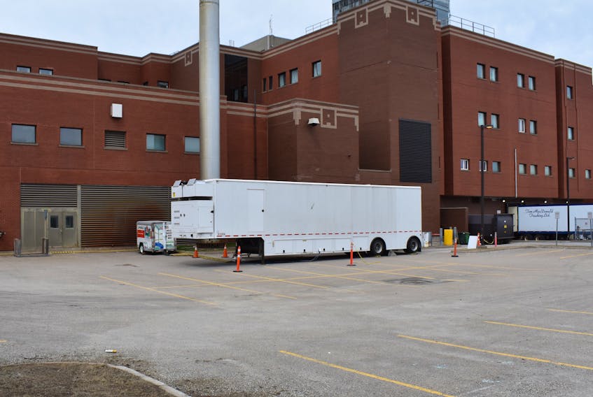 This movable trailer located in a parking lot at the Cape Breton Regional Hospital contains a portable MRI machine that is being used until the facility’s new state-of-the-art magnetic resonance imaging scanner is operational. It’s estimated that the installation of the new unit will take approximately another eight weeks.
