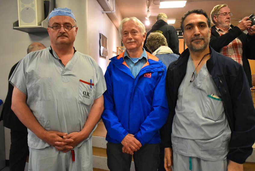 From left, anesthesiologist Dr. Craig Stone, Dr. Art Spencer and Dr. Abdul Atiyah are all concerned about the announced hospital closures for Cape Breton, especially the loss of the operating room at New Waterford Consolidated Hospital. It is the only operating room in Cape Breton where plastic surgery procedures and pediatric dental surgeries are done.