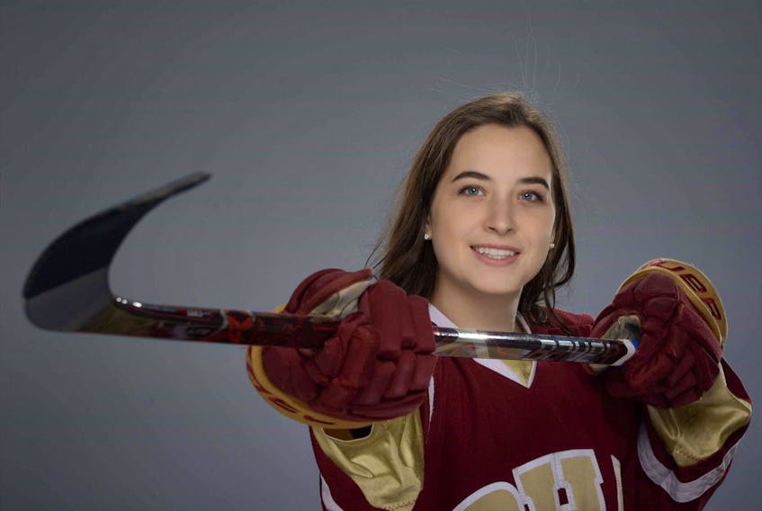 Brianna Marsh of Alder Point will continue her hockey career at Olds College in Alberta next season. The 19-year-old versatile forward/defenceman has played the past three seasons with the Ontario Hockey Academy Mavericks. PHOTO SUBMITTED/OLDS COLLEGE