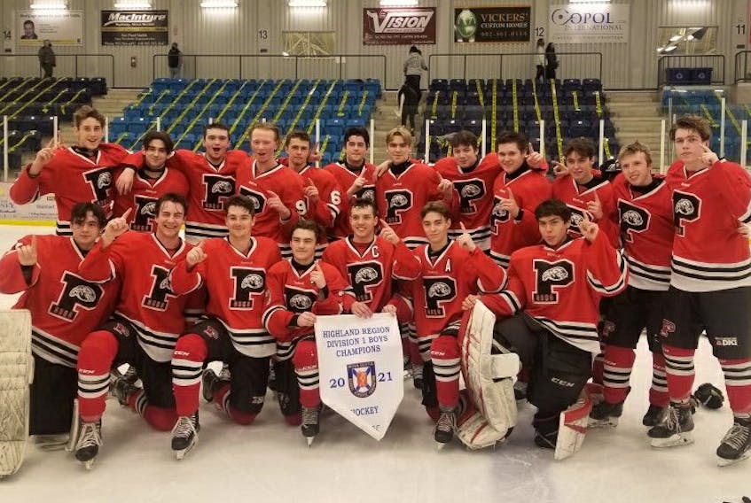 The Glace Bay Panthers captured the Highland Region championship, sweeping the best-of-three final series with the Memorial Marauders at the Emera Centre Northside on Thursday. Member of the team, not in order, Ty Clarke, Owen Coombes, Tyler Cormier, Matthew Crane, Brady Doucette, Mason Fraser, Jonathan Gallant, Parker Hanrahan, Adam Hicks, Jarrett Hicks, Mitchell MacDonald, Darian MacInnis, Connor MacIntyre, Ethan Murrant, Dylan O'Neill, Liam Peterson, Lochlan Pilling, Logan Snow, and Khonor White. PHOTO SUBMITTED/DWAYNE DOUCETTE
