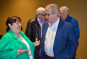 Cape Breton-Canso Liberal MP Rodger Cuzner speaks with the Savoy Theatre’s Pam Leader in advance of an event Friday where he revealed he won’t reoffer in October’s federal vote.