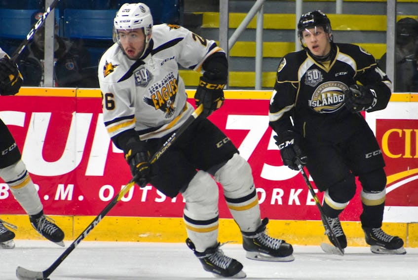 Cape Breton Screaming Eagles forward Egor Sokolov, left, will return to the Quebec Major Junior Hockey League team for his third season in 2019-20. The Russian was selected with the No. 35 overall pick, at the 2017 Canadian Hockey League Import Draft. The 2019 CHL Import Draft will take place Thursday. JEREMY FRASER/CAPE BRETON POST