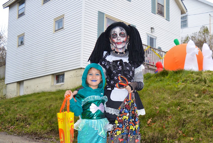 Cousins Ainsley LeBlanc were busy knocking on doors trick-or-treating early on Halloween 2016 in the Harold Street area of Sydney. LeBlanc, who was dressed as a mermaid, is the daughter of Sherri LeBlanc, while Power, a gothic rag doll, is the daughter of Michelle and Keith Power. CAPE BRETON POST