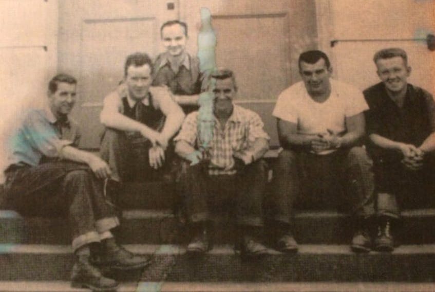 Reg, Jobe, an installation man who put phone in peoples’ houses, is on the left.  The others are maintenance men including E. Minto, Les Smith, John MacDonald, Aubrey Gouthro and Red MacLean.