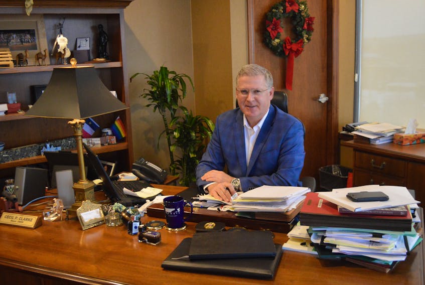 CBRM Mayor Cecil Clarke, shown at his desk during an end of 2017 interview with the Cape Breton Post, is expected to announce his intent to run for leader of the Nova Scotia PC Party. Clarke will unveil his future political plans on Saturday.