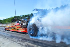 Doug Forbes of Douglas, N.B., won “Low ET” for the Ideal Electric Quick 16 held at Cape Breton Dragway on Sunday. Forbes was a crowd favorite, with about 2,000 horsepower on tap, he covered the 1/8 mile in 4.377 seconds at 163.23 miles per hour.