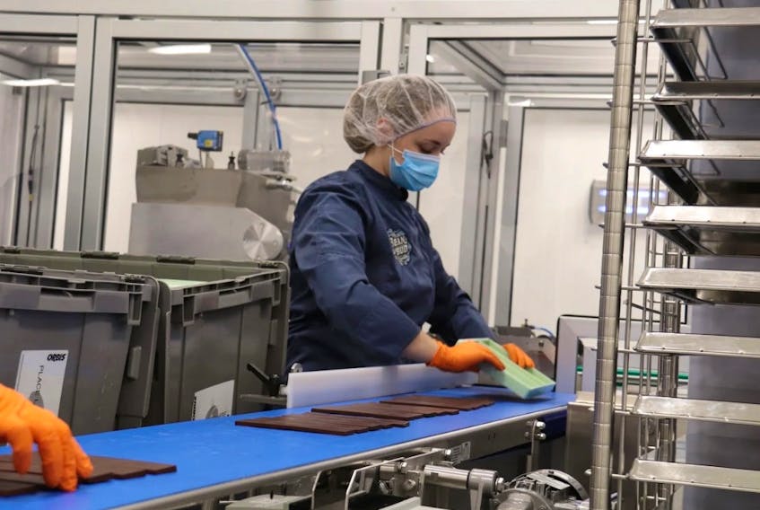 Employees at Canopy Growth Corporation in Smiths Falls, Ontario, producing craft chocolate infused with cannabis at their facility in partnership with Hummingbird Chocolate, the same space where Hershey Canada made chocolate for more than 50 years. The Nova Scotia Liquor Corporation will be able to start purchasing cannabis edibles and beverages as of Dec. 16 and Canopy Growth Corporation will be one of the companies they will be purchasing from. Contributed photo Canopy Growth Corporation