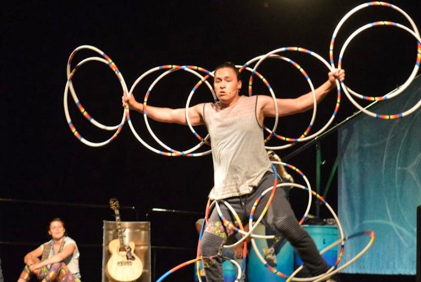Christopher Mejoki of Peterborough performs a hoop dance during a production of “The Dream Catchers,” at the Joan Harriss Cruise Pavilion on Friday. The production, which features members of the TD Confederation Centre Young Company, is a Canada 150 project.