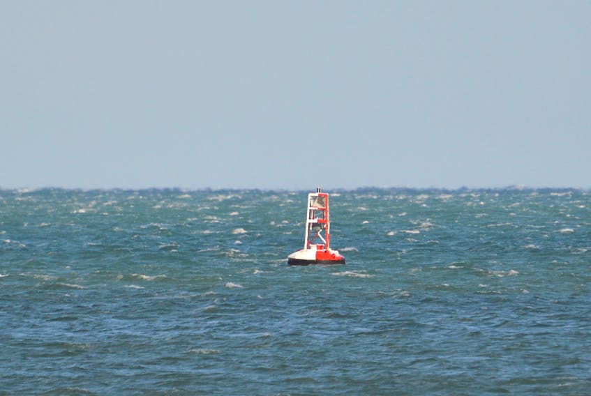 The Glace Bay Light and Bell KV navigational aid shown lodged in a reef about a half-mile from land off Wadman Street in Glace Bay, which is about two miles off its position. The Canadian Coast Guard says there are currently about 37 navigational aids off position in the Maritimes.