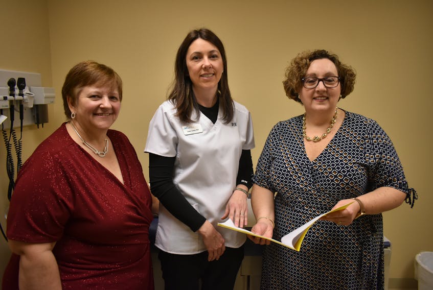 Marie McPhee, director of seniors and restorative care for the NSHA Eastern Zone, Lana Lamey, a registered nurse, and Dr. Arlene Kelly-Wiggins, are shown left to right at Cape Breton’s Geriatric Medicine and Memory Disability Clinic. The clinic recently moved to full service.