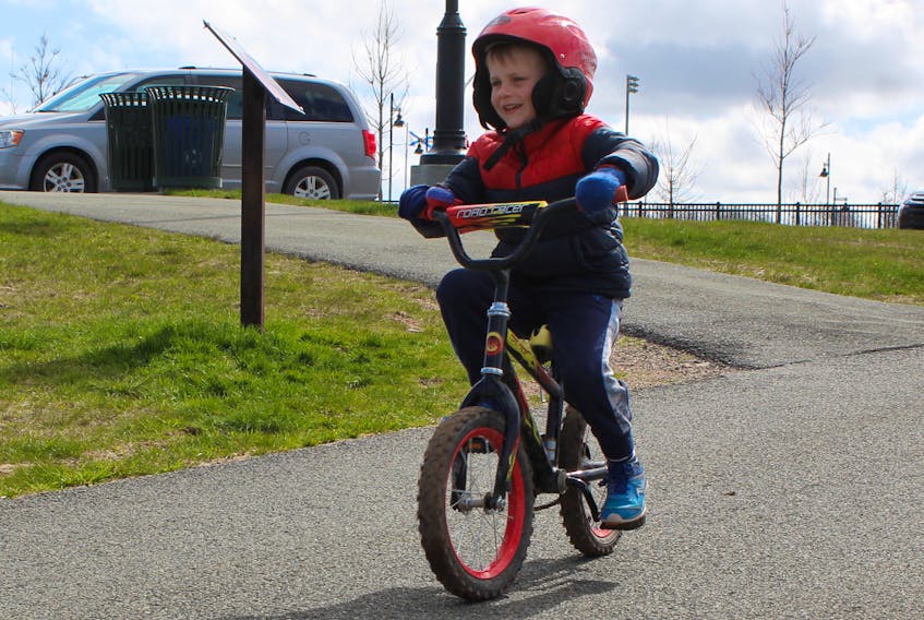 A sunny morning bike ride was the order of the day for Carter MacAulay. The Howie Centre youngster was spotted enjoying his bike at Open Hearth Park in Sydney on Monday under the watchful eye of his mother.