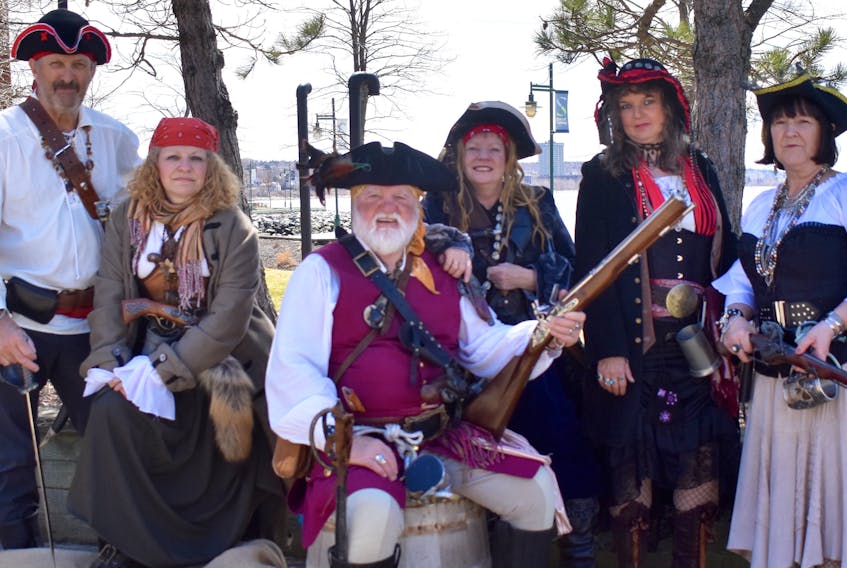 Ahoy! Meet a few members of the Pirates of Sydney, from left, Capt. Henry Avery (Gerald Forbes), Maria Cobham (Anita Morrison), Bartholomew “Black Bart” Roberts (Allie MacInnis), Mary Read (Diana MacKinnon-Furlough), Grace O’Malley (Patricia Sutherland) and Anne Bonny (Annette Saunders). The group of buccaneers plans to make their presence felt along the Sydney waterfront this summer when they plan to employ entertainment and education instead of their usual plundering and pillaging.