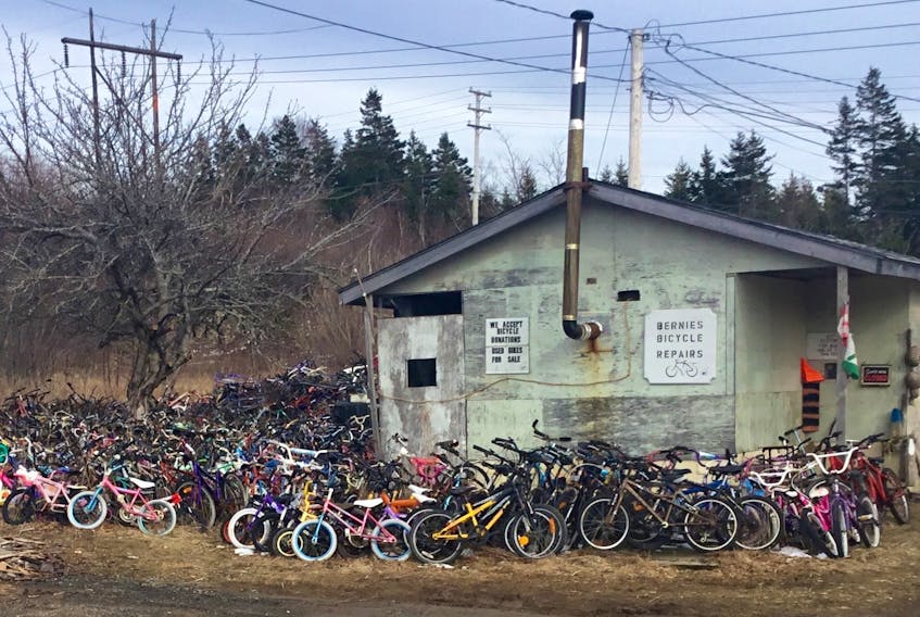 When travelling around Cape Breton, motorists don’t have to venture far off the beaten path to come upon a head-turning sight such as the grounds of this bicycle repair shop near Port Hastings near the Canso Causeway. The area surrounding the bike barn is home to hundreds of two-wheelers, most of which appear to be children’s bikes.