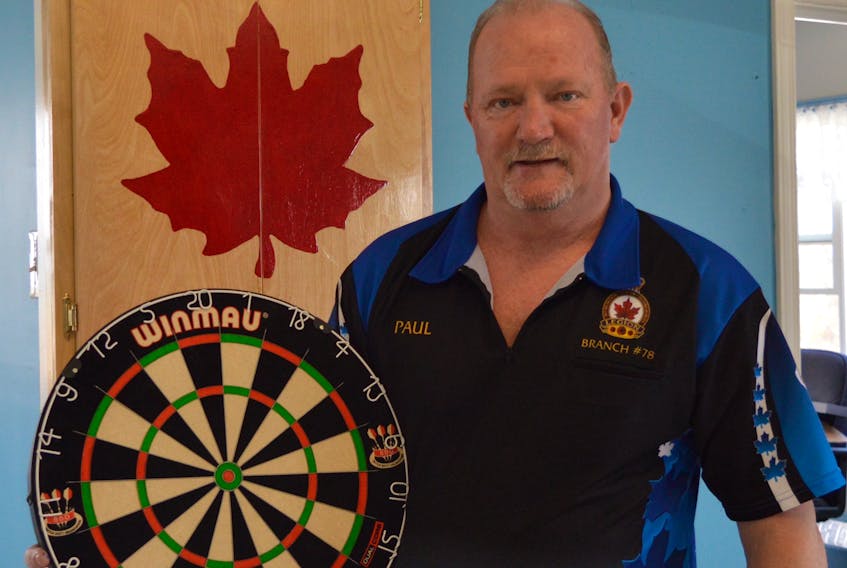 Paul Prince, president of Dominion’s Royal Canadian Legion branch 78, has a new board and board case that will be used during play at this weekend’s national legion darts championship. The local legion is hosting the two-day competition that features singles, doubles and team events. The Neville Street legion is welcoming members of the general public to check out the tournament and try some of the food prepared in the newly renovated kitchen.