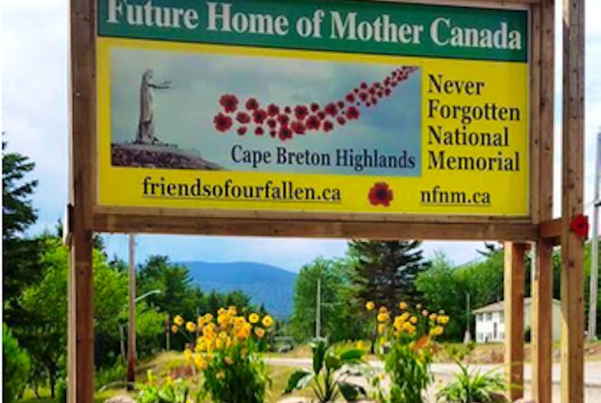 As this sign shows, the dream of building a national memorial in Green Cove to honour Canada’s war dead is still alive.