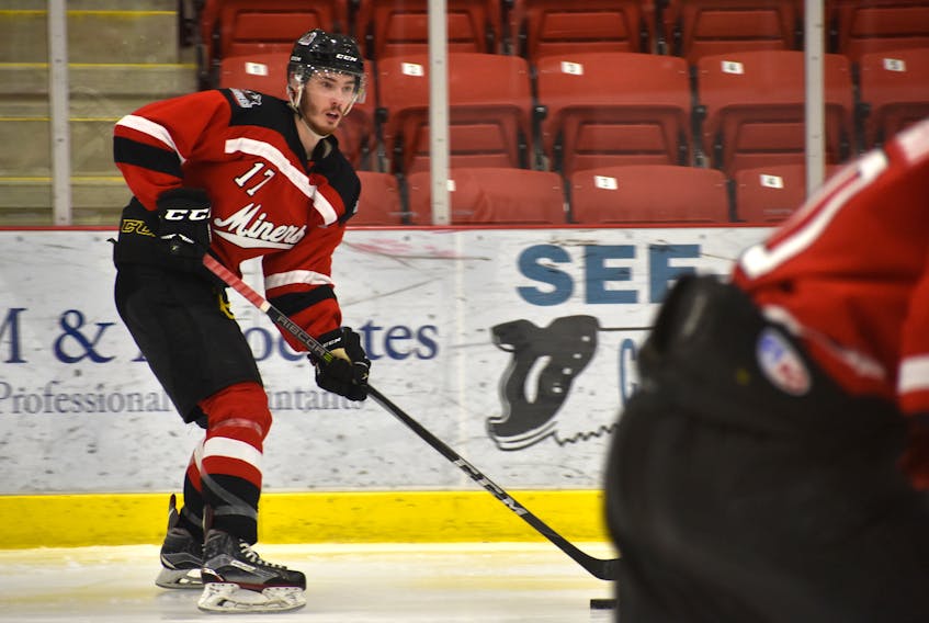 Mitchell Johnston, shown, shares the Kameron Junior Miners’ lead in points with Daniel Reid in these playoffs with nine in five games. The team faces the Strait Pirates in the Sid Rowe Division championship series starting tonight in Port Hawkesbury. CAPE BRETON POST FILE PHOTO
