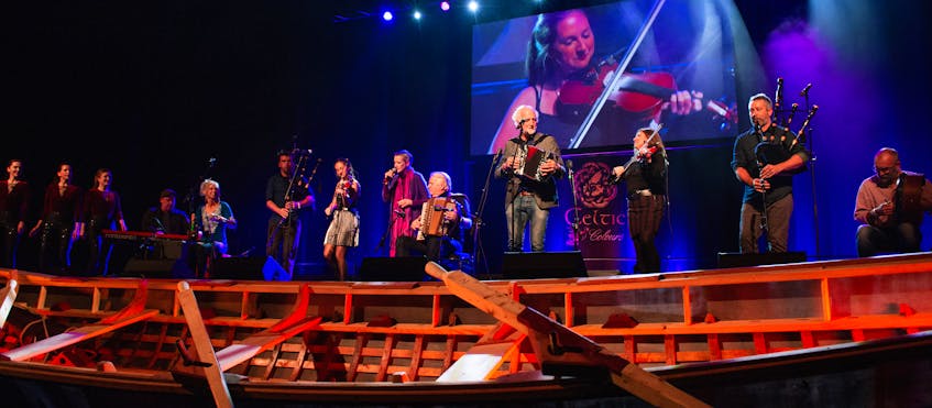 Performers are shown on stage during a 2018 Celtic Colours concert.