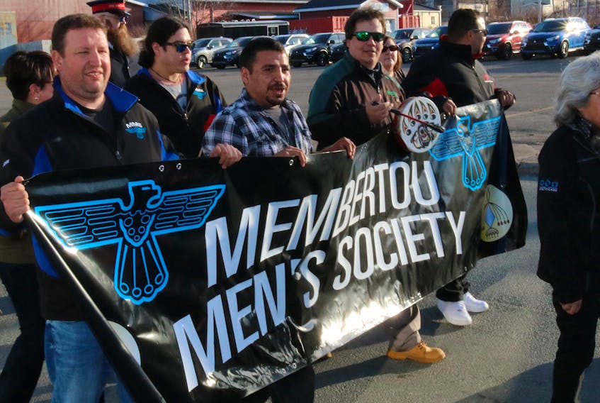 Members of the Membertou Men's Society lead the way at the annual Walk of Hope, including John Paul, Ryan Gould, George Woodberry and Craig Christmas. CONTRIBUTED/ADAM GOULD