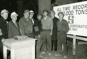 CONTRIBUTED/Abbass Studios. Steel Project Collection, 90-455-19887. Beaton Institute CBU.
Open hearth workers at the Sydney steel plant celebrated 800,000 tons of steel produced Dec. 16, 1964.