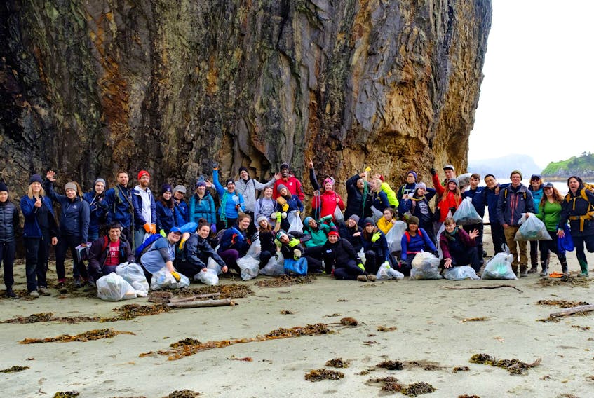 This is a photo of the Lepas Bay Beach cleanup team taken May 22 in Haida Gwaii, BC.
